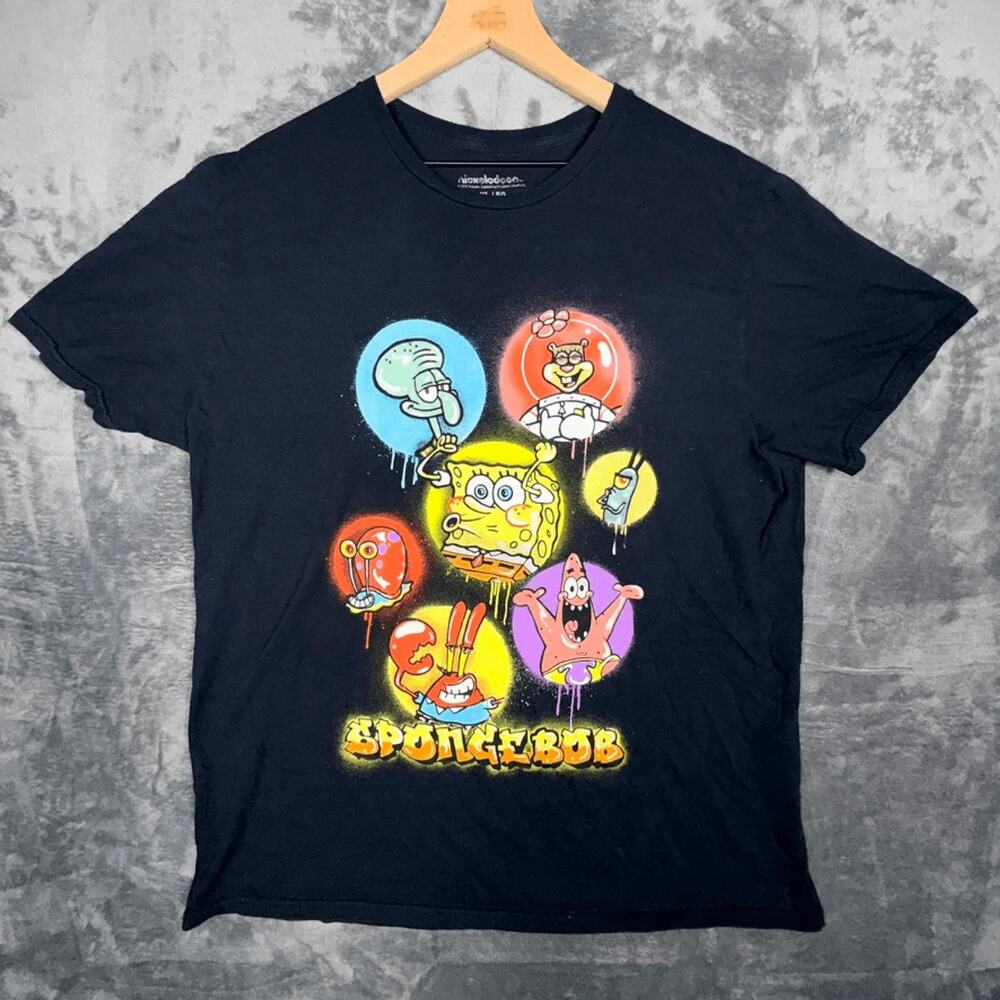 Nickelodeon SpongeBob SquarePants Mens T-Shirt XL Black Graffiti Character Print